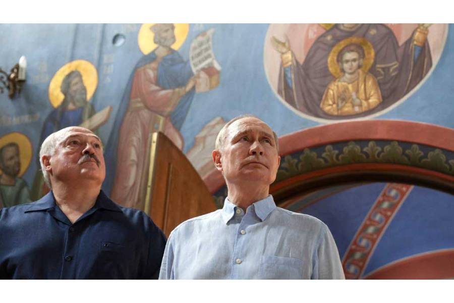 Russian President Vladimir Putin and his Belarusian counterpart Alexander Lukashenko visit the Valaam Monastery in the Republic of Karelia, Russia Aug 1, 2025.