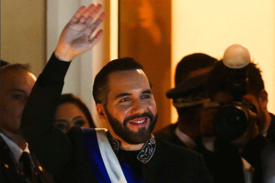 El Salvador's President Nayib Bukele leaves after delivering a speech to mark the first year of his second term in office, in San Salvador, El Salvador June 1, 2025.