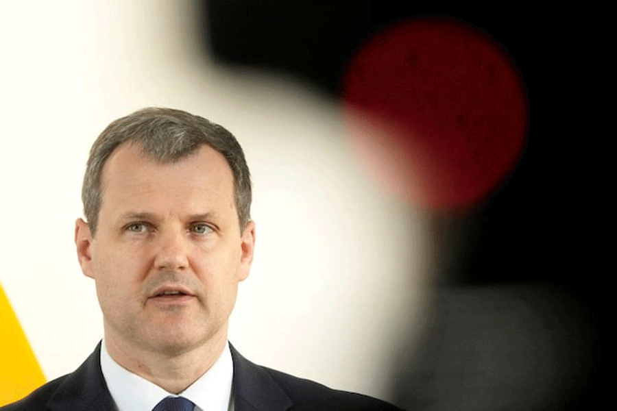 Lithuanian Prime Minister Gintautas Paluckas speaks during press conference in Riga, Latvia May 30, 2025.