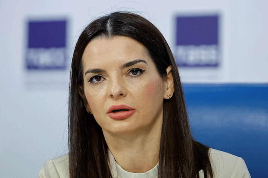 Leader of Moldova's Gagauzia region Yevgenia Gutsul (Eugenia Gutul) speaks during a press conference in Moscow, Russia, April 22, 2024.