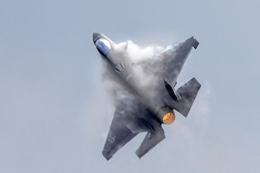 A Lockheed Martin F-35 fighter jet performs during the International Aerospace Exhibition ILA on the opening day at Schoenefeld Airport in Berlin, Germany June 5, 2024.