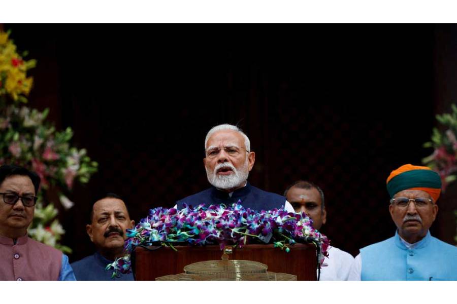 India’s Prime Minister Narendra Modi addresses the media on the first day of the monsoon session at Parliament house in New Delhi, India, July 21, 2025.