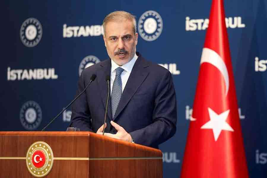 Turkey's Foreign Minister Hakan Fidan speaks during a press conference following the inaugural meeting of the Balkans Peace Platform, a Turkish-led initiative aimed at fostering dialogue and cooperation across the Western Balkans, in Istanbul, Turkey, July 26, 2025.