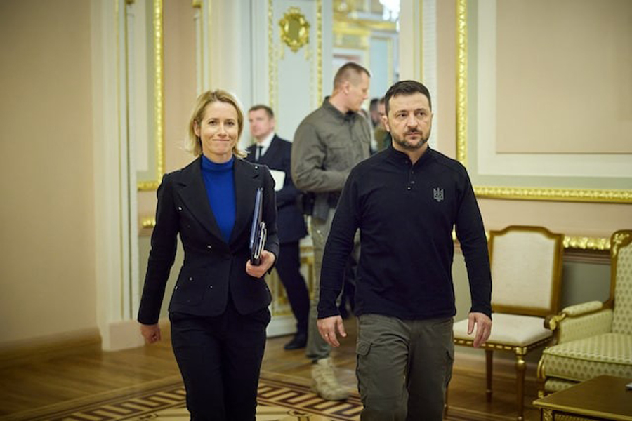 Ukraine's President Volodymyr Zelenskiy and European Commission Vice-President and High Representative for Foreign Affairs and Security Policy Kaja Kallas appear at a joint meeting, amid Russia's attack on Ukraine, in Kyiv, Ukraine, December 1, 2024.