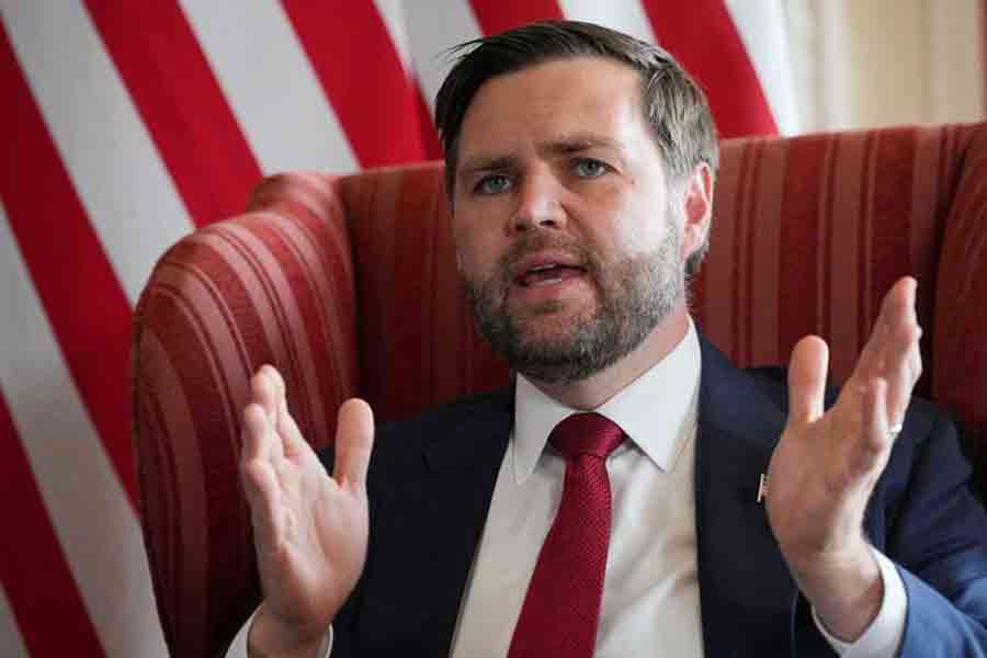 US Vice President JD Vance speaks during a meeting with British Foreign Secretary David Lammy at Chevening House in Sevenoaks, Kent, Britain Aug 8, 2025.