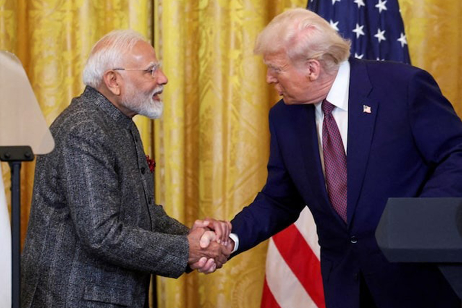 US President Donald Trump and Indian Prime Minister Narendra Modi shake hands as they attend a joint press conference at the White House in Washington, DC, US on February 13, 2025 — Reuters/File