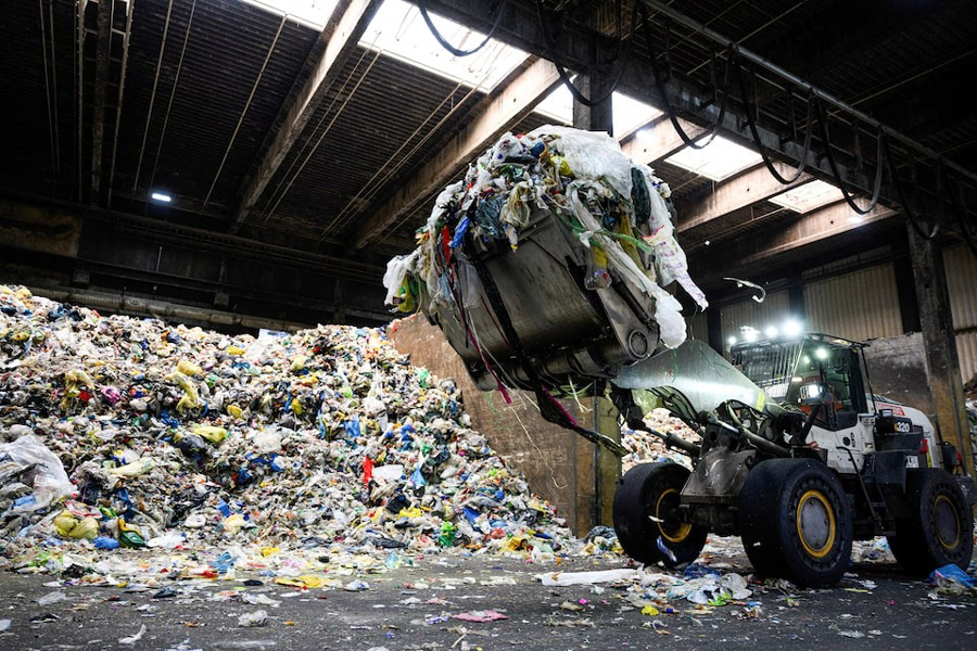Piles of plastic trash are transported to be sorted at the waste sorting plant of recycling company Remondis in Erftstadt, Germany, August 12, 2025.