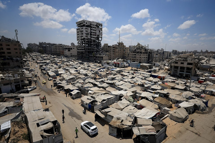 Palestinians, displaced by the Israeli offensive, shelter in a tent camp as the Israeli military prepares to relocate residents to southern Gaza, in Gaza City on August 17, 2025 — Reuters photo