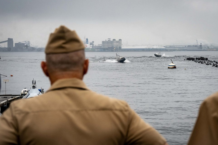 Acting Chief of Naval Operations Admiral Jim Kilby visits BlackSea Technology facilities to view the US Navy's Global Autonomous Reconnaissance Craft (GARC) program, in Baltimore, Maryland, US June 18, 2025.