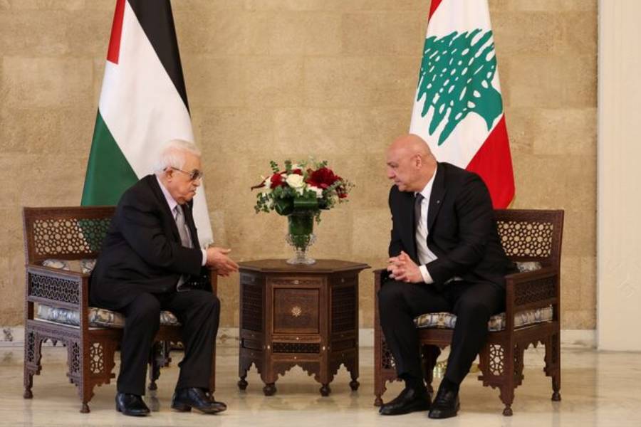 Lebanese President Joseph Aoun meets with Palestinian President Mahmoud Abbas at the presidential palace in Baabda, Lebanon May 21, 2025.