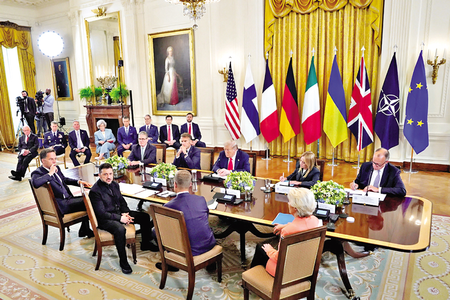 Ukrainian President Volodymyr Zelenskiy speaks during a meeting with US President Donald Trump, German Chancellor Friedrich Merz, French President Emmanuel Macron, British Prime Minister Keir Starmer, Italian Prime Minister Giorgia Meloni, Finland's President Alexander Stubb, NATO Secretary General Mark Rutte and European Commission President Ursula von der Leyen amid negotiations to end the Russian war in Ukraine, at the White House in Washington, D.C., US, on August 18, 2025 —Agency Photo