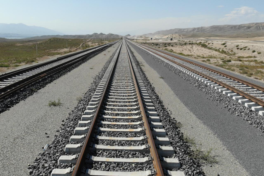 An aerial view shows ongoing road and railway construction through the Zangezur Corridor in Zangilan, Azerbaijan, October 9, 2023.