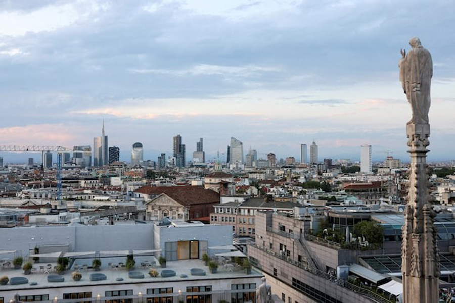 A view shows Milan's skyline during sunset, Italy, July 6, 2023.