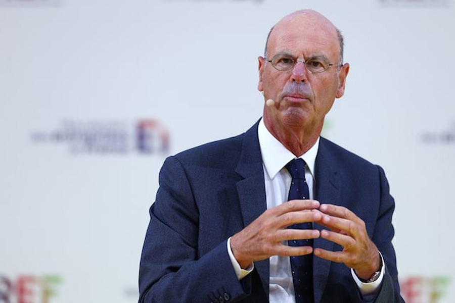 French Minister for Economy, Finance, Industrial and Digital Security Eric Lombard gestures as he speaks during the MEDEF union summer forum "La Rencontre des Entrepreneurs de France, LaREF" in Paris, France, August 28, 2025.