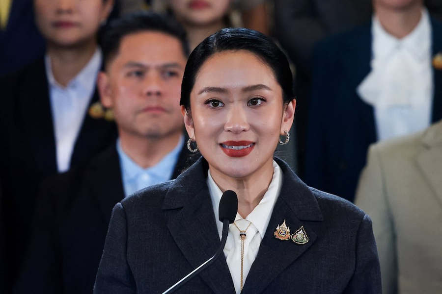 Thailand's Paetongtarn Shinawatra, who was dismissed as prime minister, speaks during a press conference after the Constitutional Court ruled to remove her from office in a high-profile ethics case, following a leaked phone conversation between her and Cambodia's former leader Hun Sen, at Government House in Bangkok, Thailand, August 29, 2025.
