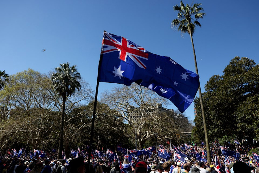 Demonstrators carry Australian flags during the 'March for Australia' anti-immigration rally, in Sydney, Australia on August 31, 2025 — Reuters photo
