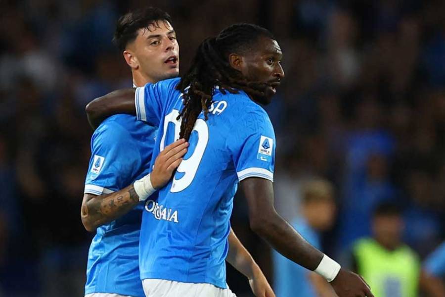 Napoli's Frank Anguissa celebrates scoring their first goal - Serie A - Napoli v Cagliari - Stadio Diego Armando Maradona, Naples, Italy - Aug 30, 2025.