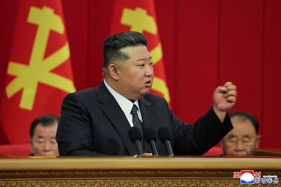 North Korean leader Kim Jong Un attends the 12th Plenary Session of the 8th Central Committee of the Workers' Party of Korea, in Pyongyang, North Korea, in this picture released by North Korea's official Korean Central News Agency on June 24, 2025.