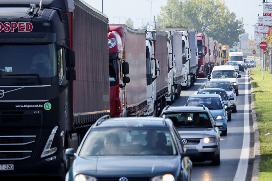 Bosnia's truck drivers block key roads in protest against what they say is the government's failure to help them reduce administrative barriers and excessive taxes in Sarajevo, Bosnia and Herzegovina, September 1, 2025.