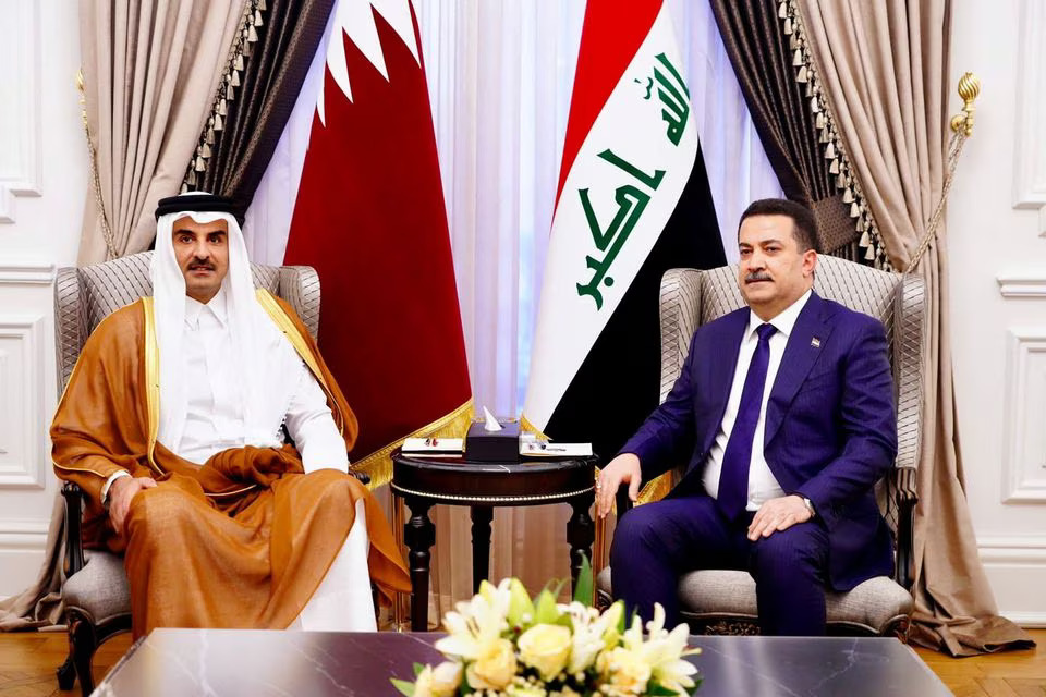 Iraqi Prime Minister Mohammed Shia al-Sudani meets with Qatar's Emir Sheikh Tamim bin Hamad al-Thani, in Baghdad, Iraq on June 15, 2023 — Iraqi Prime Minister's Media Office/Handout via REUTERS