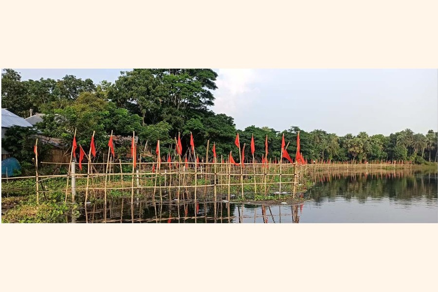 Photo shows a newly-established fish sanctuary in Jowaria canal of Gopalpur union under Tungipara upazila of Gopalganj district