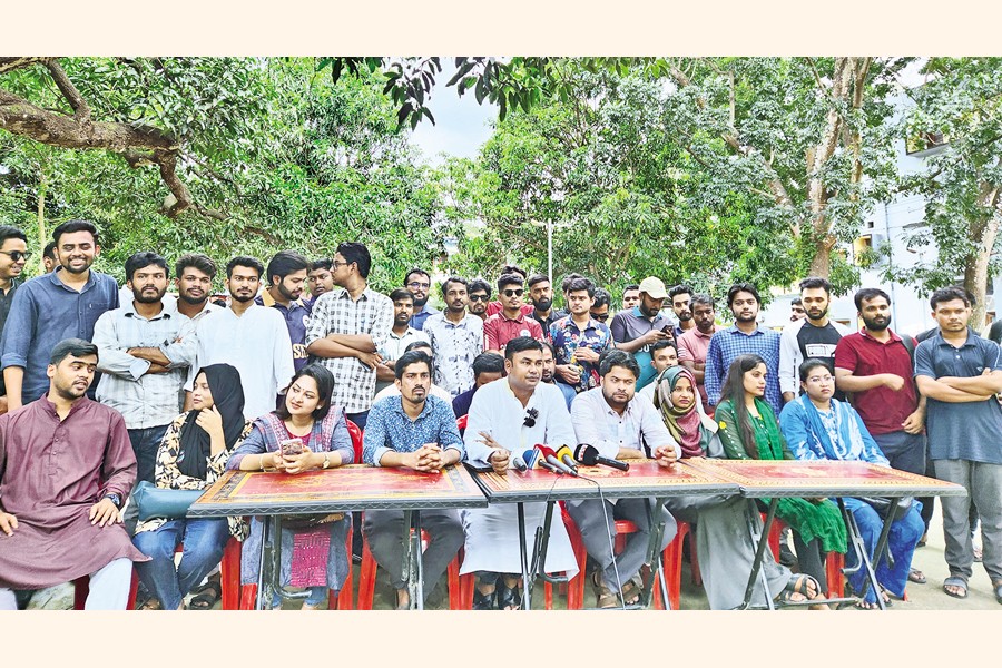 JCD central organising secretary Amanullah Aman’s press conference in progress on Thursday. — FE Photo