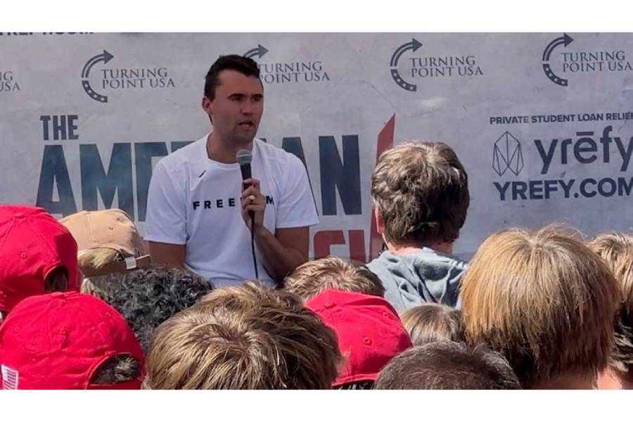A screengrab from a social media video shows US right-wing activist, commentator, Charlie Kirk, an ally of US President Donald Trump speaking during an event at Utah Valley University, moments before being fatally shot, in Orem, Utah, US, Sept 10, 2025.