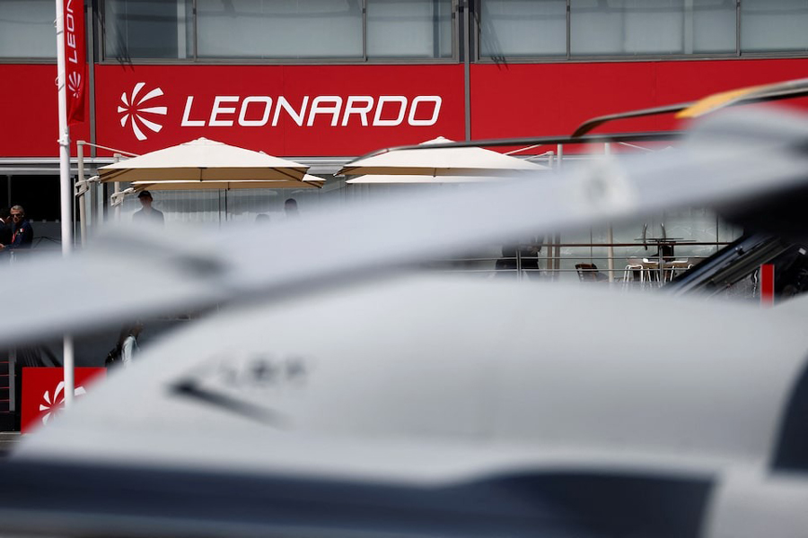 View of the Leonardo logo during the 55th International Paris Airshow at Le Bourget Airport near Paris, France, June 16, 2025.