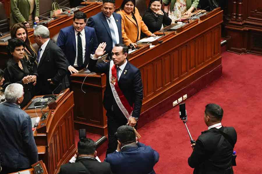 Peru's new president Jose Jeri waving on the day of the swearing-in ceremony, after Congress voted to remove former President Dina Boluarte, in Lima, on Friday –Reuters photo