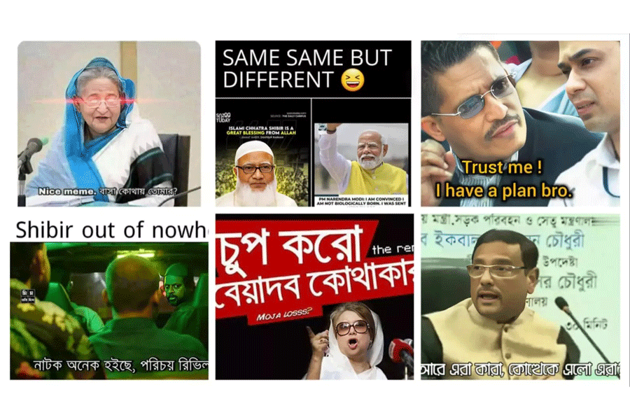 A collage of political memes satirizing Bangladesh’s current events and leaders