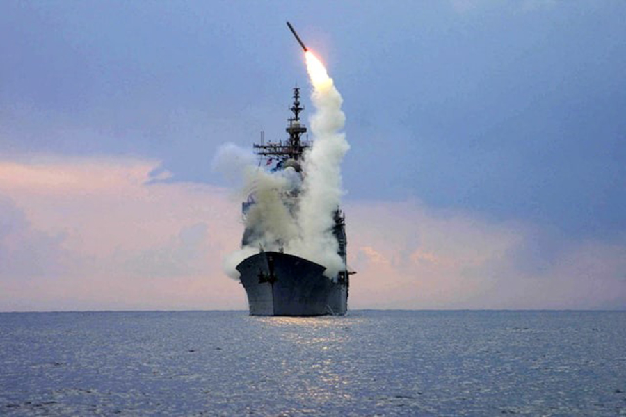 A Tomahawk Land Attack Missile (TLAM) is launched from the guided missile cruiser USS Cape St George, March 23, 2003 — US Navy Handout via Reuters/File