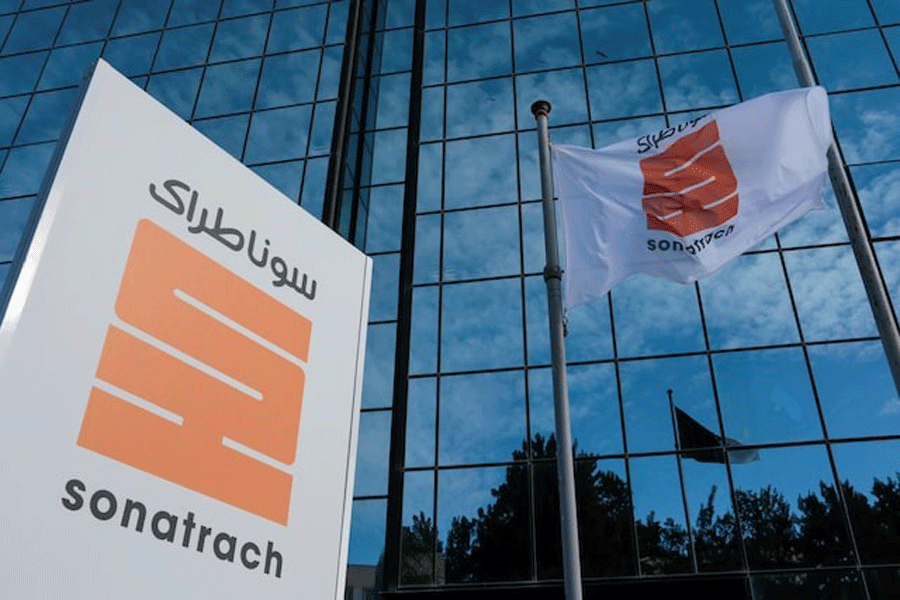 The logo of the state energy company Sonatrach is pictured at the headquarters in Algiers, Algeria November 25, 2019. Picture taken November 25, 2019.