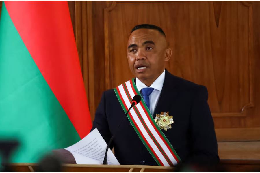 Madagascar's new military ruler, Colonel Michael Randrianirina, speaks after being sworn in as president on Friday taking over from Andry Rajoelina following a coup that ousted him, at the constitutional court in Antanariv , Madagascar, October 17, 2025.