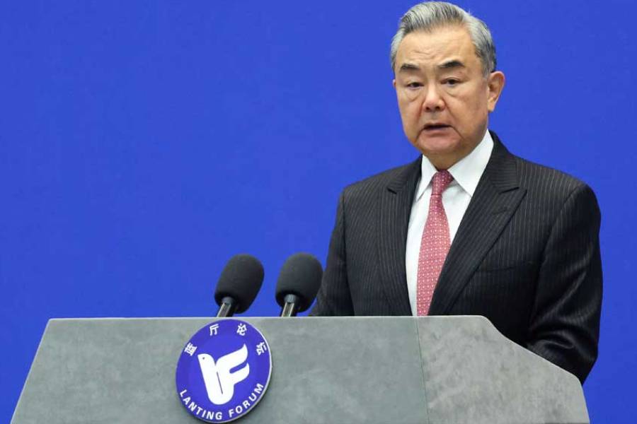 Chinese Foreign Minister Wang Yi delivers delivers his speech at the opening ceremony of the Lanting Forum in Beijing, China, Oct 27, 2025.
