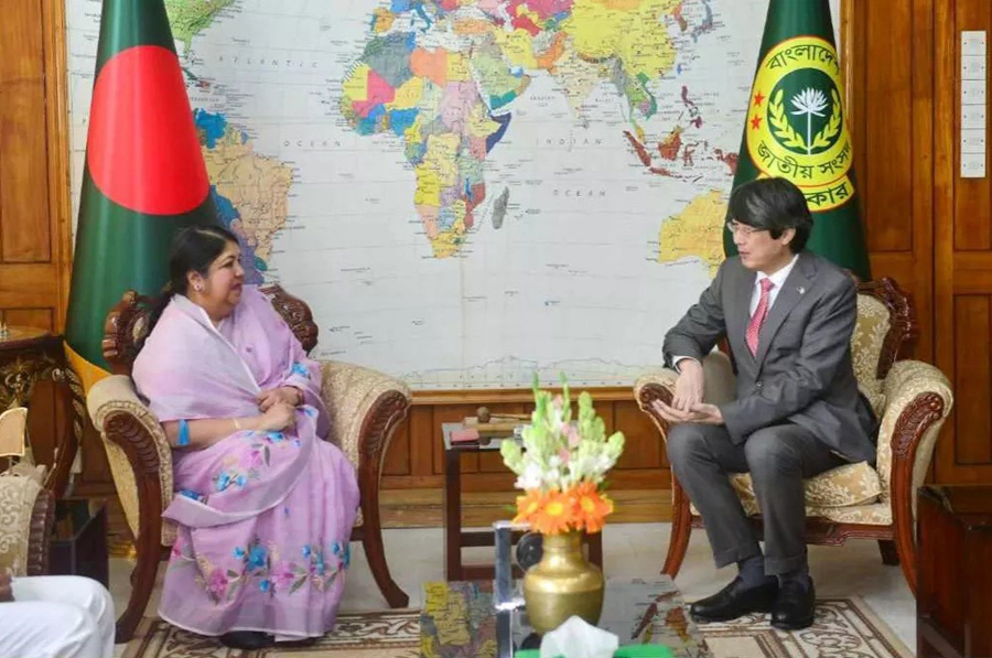 Speaker of the House of the Nation Dr Shirin Sharmin Chaudhury meets Japanese Ambassador to Bangladesh Iwama Kiminori at the parliament premises on June 26, 2023. Courtesy: Jatiya Sangsad via UNB
