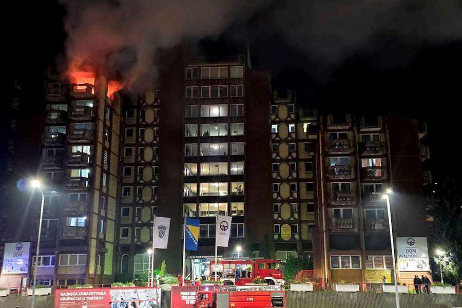 Flames rise as a fire burns at an elderly people's home, in the town of Tuzla, Bosnia and Herzegovina on November 4, 2025 — Reuters photo