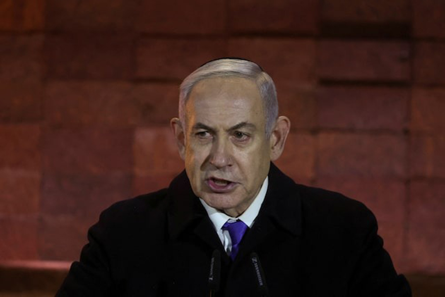 Israeli Prime Minister Benjamin Netanyahu speaks during the opening ceremony marking Israel's national Holocaust Remembrance Day at Yad Vashem, the World Holocaust Remembrance Center, in Jerusalem on May 5, 2024 — Reuters/File
