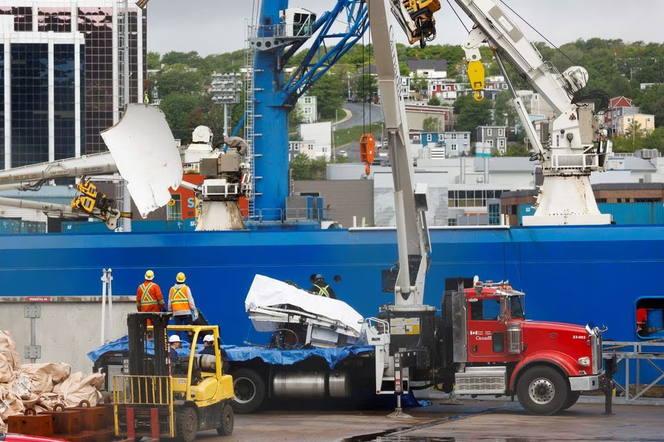 A view of the Horizon Arctic ship, as salvaged pieces of the Titan submersible from OceanGate Expeditions are returned, in St. John's harbour, Newfoundland, Canada on June 28, 2023 — Reuters photo