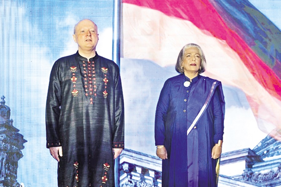 German Ambassador Dr Rüdiger Lotz seen at an event hosted by the German Embassy in Dhaka on Wednesday to mark the 35th anniversary of German reunification.