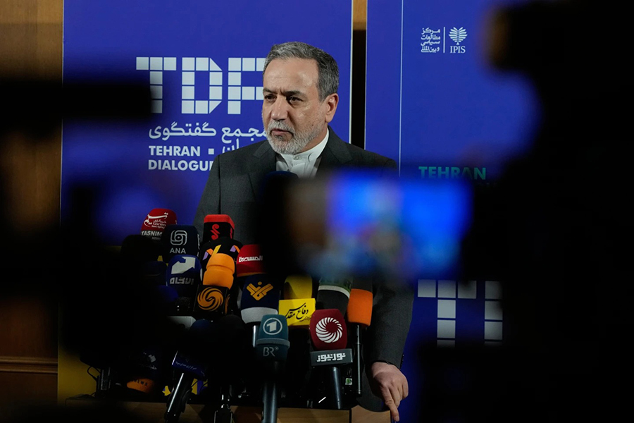 Iranian Foreign Minister Abbas Araghchi speaks in a new briefing after attending a conference titled “International Law Under Assault: Aggression and Self-Defense,” in Tehran, Iran, on Sunday (November 16), 2025 — AP photo