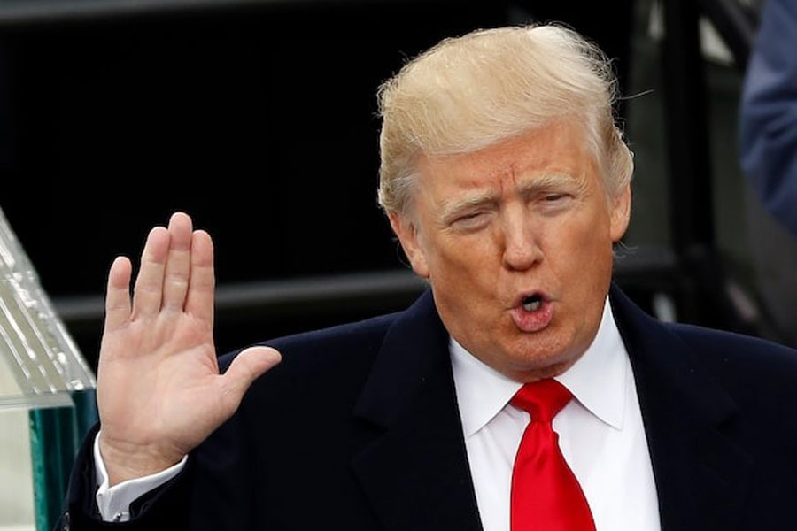 US President Donald Trump takes the oath of office during his inauguration at the U.S. Capitol in Washington, U.S., January 20, 2017.