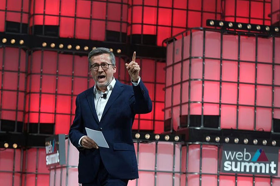 Mayor of Lisbon Carlos Moedas speaks during the opening ceremony of Web Summit, Europe's largest technology conference, in Lisbon, Portugal, Nov 1, 2021.