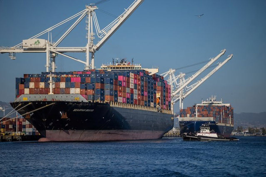 A cargo ship full of shipping containers is seen at the port of Oakland, California, U.S., August 4, 2025.