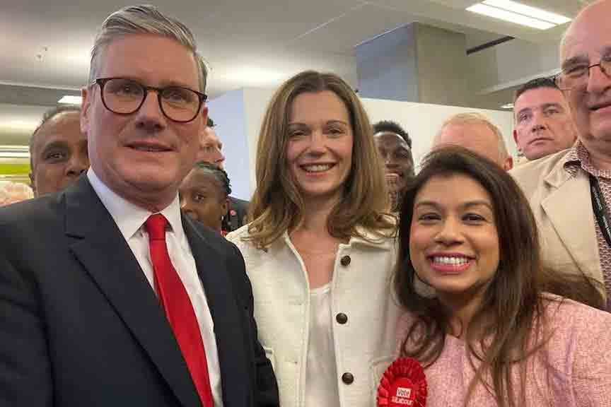 Sir Keir Starmer with a grinning Tulip Siddiq after Labour’s general election victory. Photo via The Telegraph