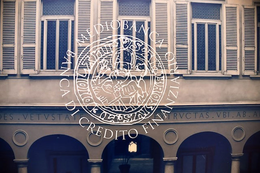 A logo of Mediobanca is pictured at Mediobanca headquarters in Milan, Italy, November 12, 2019.