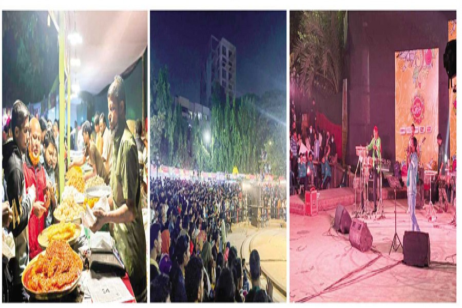 Crowd attending the Nobanno Utshob at Dhanmondi