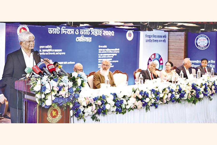 Finance Adviser Dr Salehuddin Ahmed speaks as the chief guest at a high-level national workshop titled “Rural Livelihood Transformation and Inclusive Resilience Initiatives,” organised by the Social Development Foundation (SDF) under the Financial Institutions Division (FID) at a city hotel on Wednesday. — PID