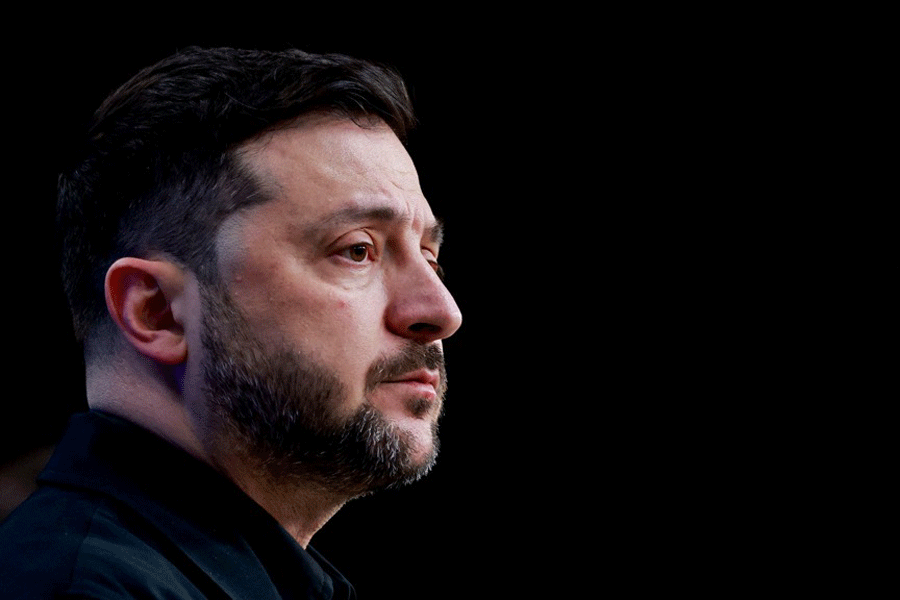 Ukrainian President Volodymyr Zelensky attends a press conference on the day of the European Union leaders' summit in Brussels, Belgium, Dec 18, 2025.