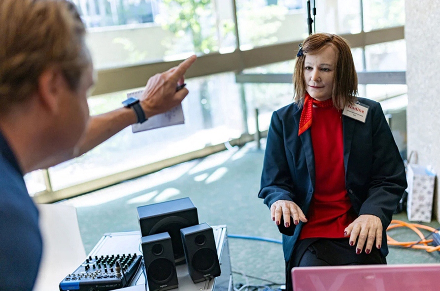 The humanoid robot Nadine at the AI for Good Global Summit in Geneva, Switzerland on July 6, 2023 — Reuters photo