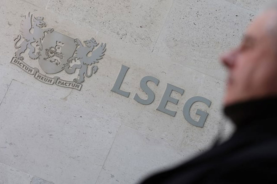 Signage is seen outside the LSEG (London Stock Exchange Group) headquarters in Paternoster Square, London, Britain, April 25, 2025.